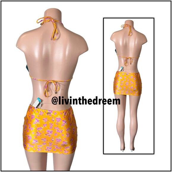Beach Bunny Luna Mini Skirt - Orange Ditsy Floral SZ L $78 - Picture 7 of 12